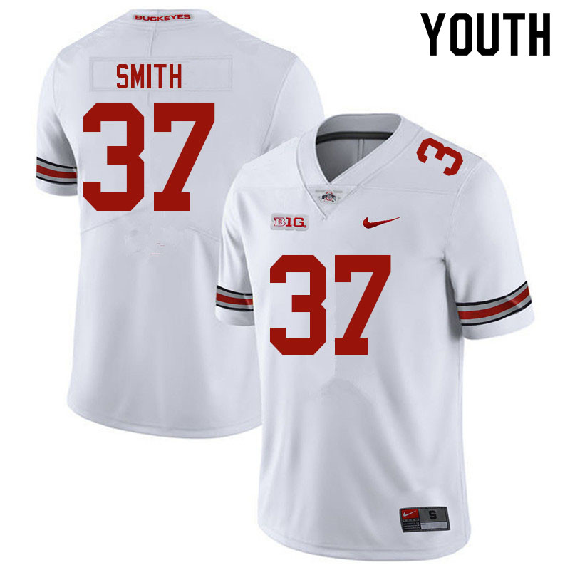 Youth Ohio State Buckeyes #37 Garrison Smith White Authentic College Stitched Football Jersey 23MW042HV